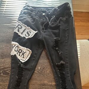 American Bazi Black Distressed Skinny Jeans